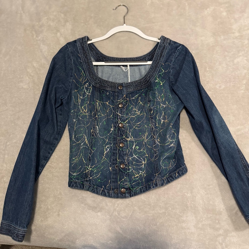 Denim Long Sleeve Button-Up Jacket